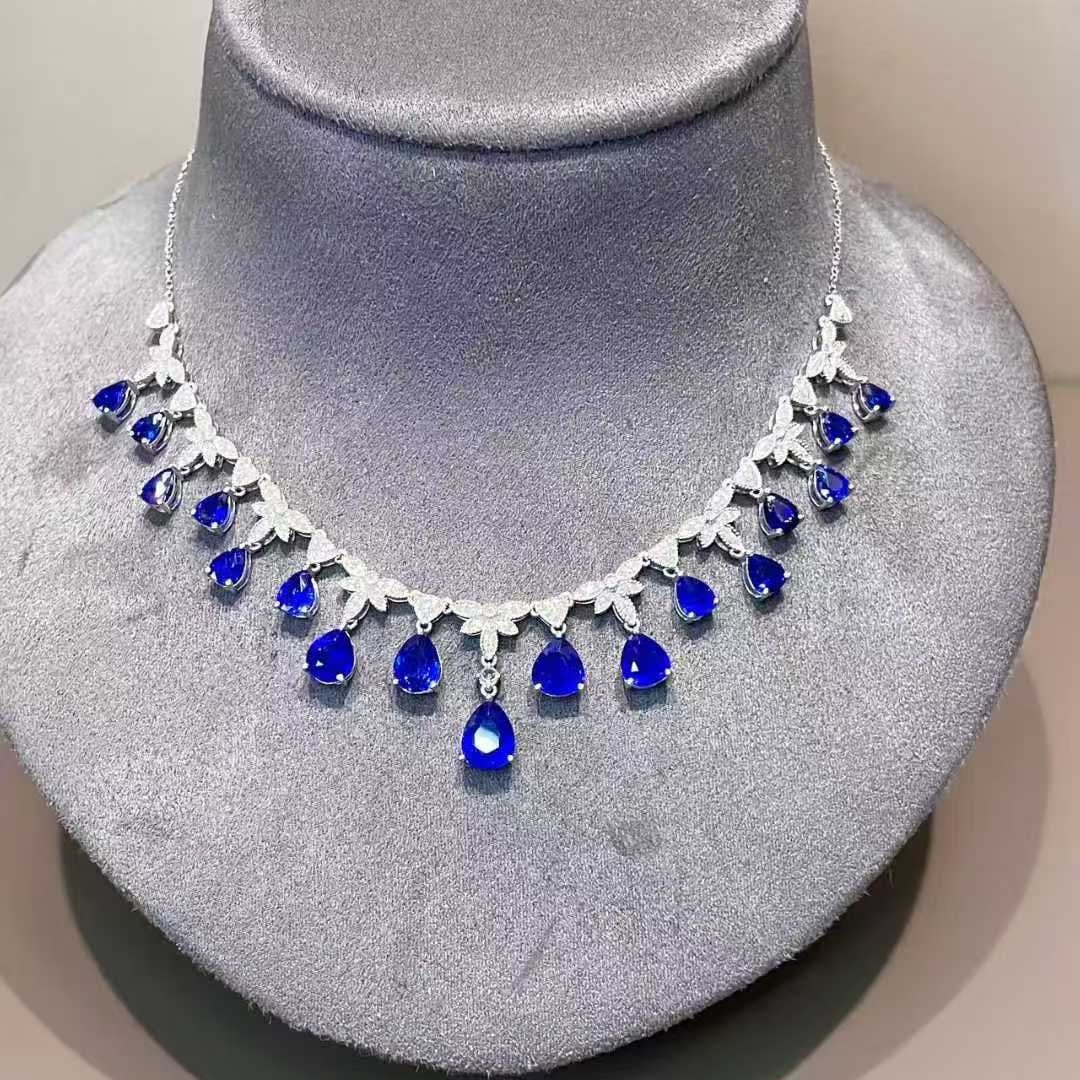 14k Gold 7.6 Ct Natural Sapphire & Diamond Necklace - 5