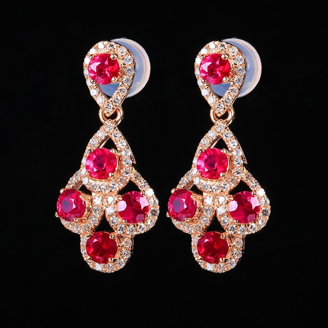 14k Gold 1.66 Ctw Natural Ruby & Diamond Earrings - 2