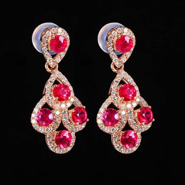 14k Gold 1.66 Ctw Natural Ruby & Diamond Earrings - 3