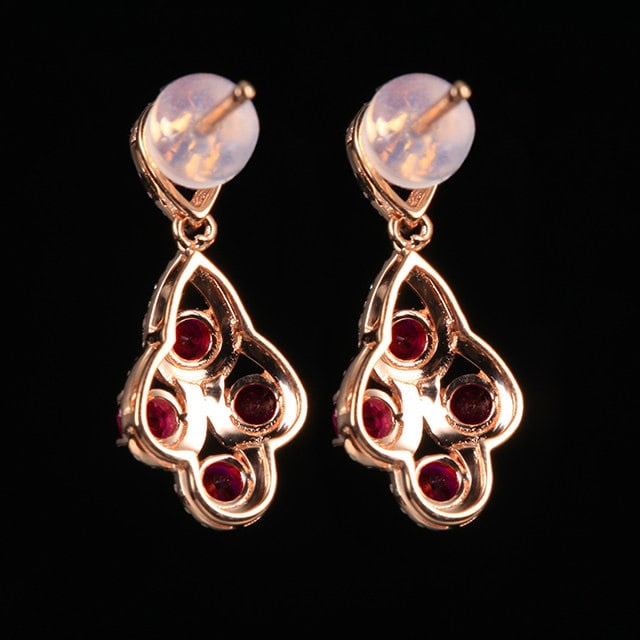 14k Gold 1.66 Ctw Natural Ruby & Diamond Earrings - 4