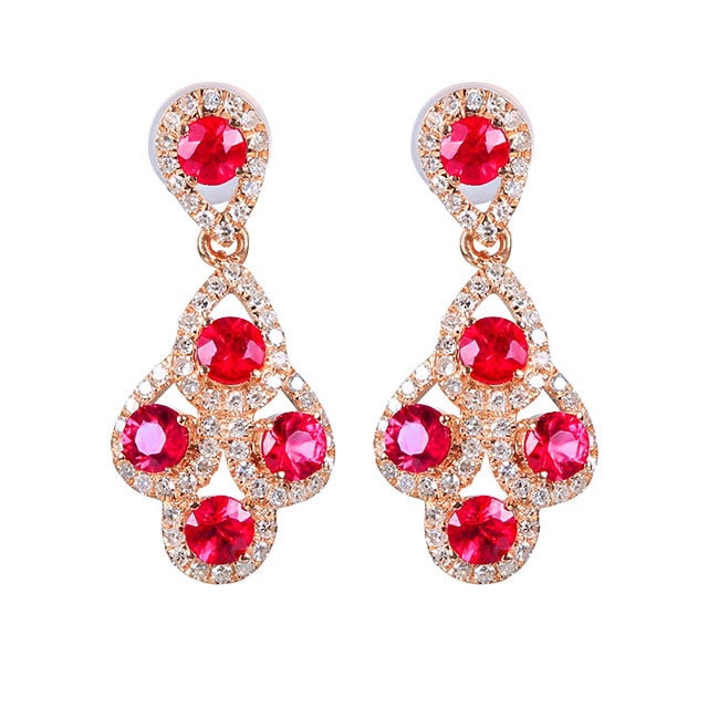 14k Gold 1.66 Ctw Natural Ruby & Diamond Earrings - 5