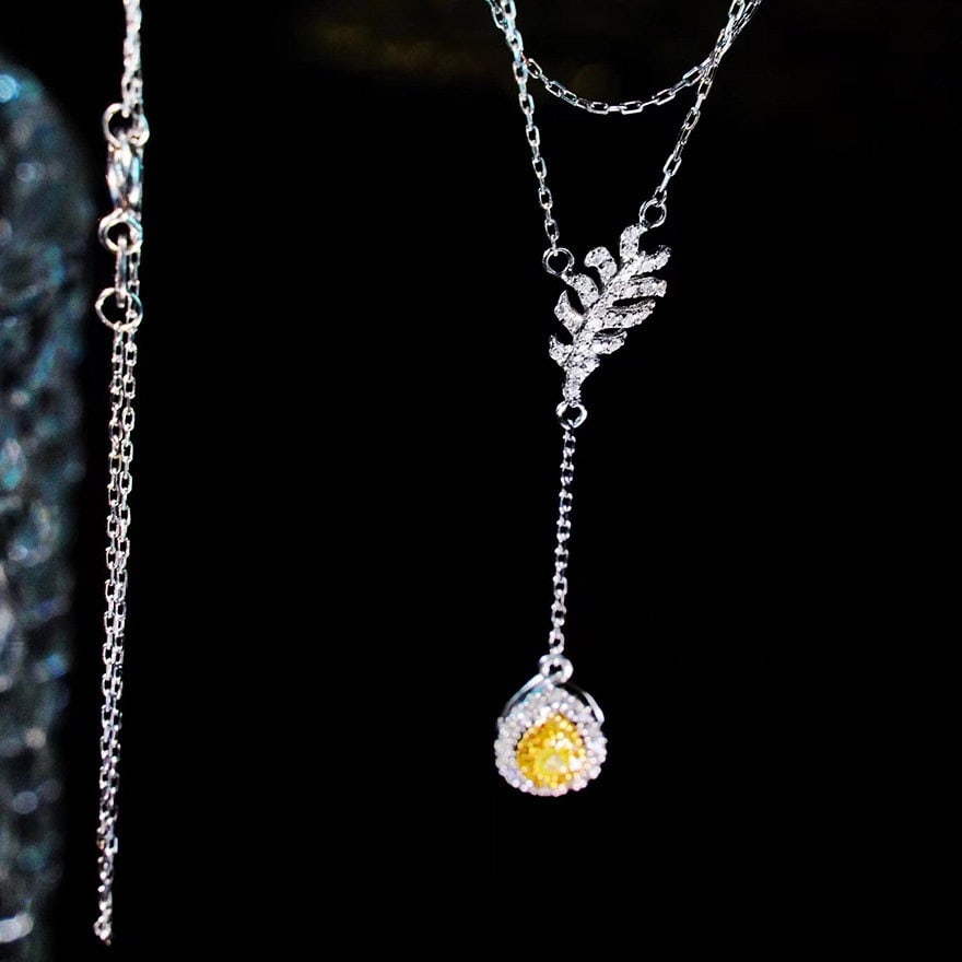 14k Gold 0.4 Ct Natural Color Diamond Necklace - 5