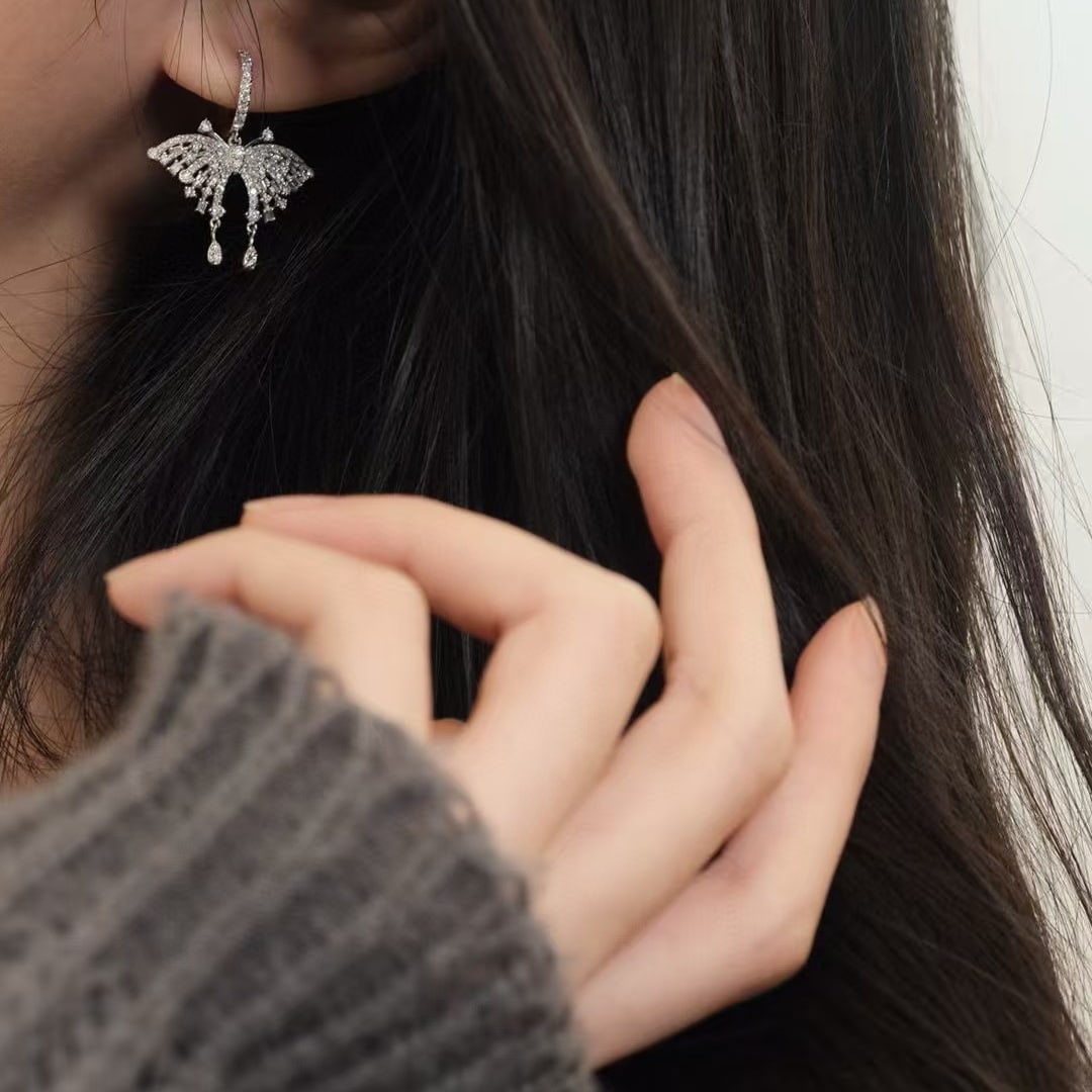 14k Gold 1.36 Ct Natural H Diamond & Butterfly Earrings - 6