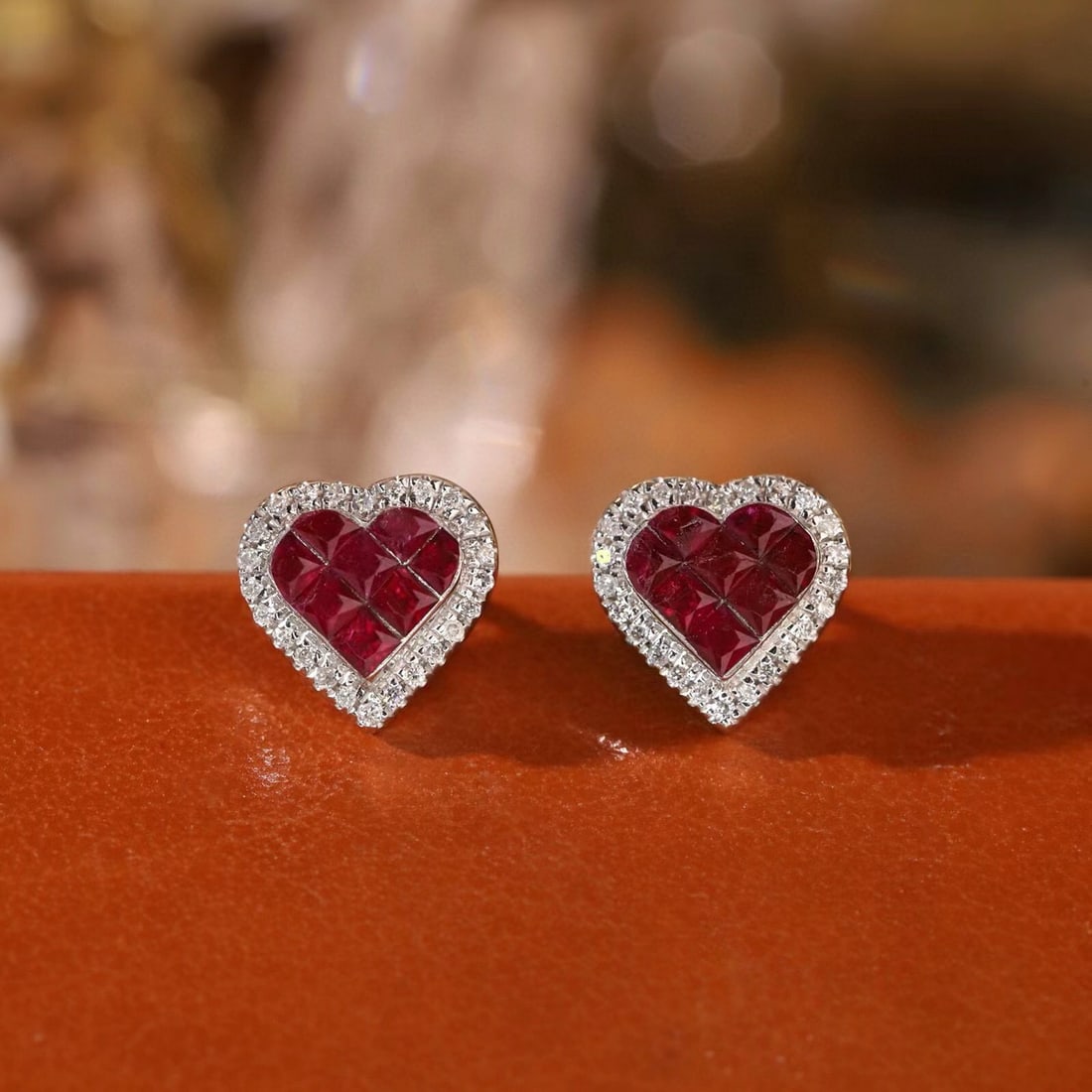 14k Gold 0.34 Ctw Natural Ruby & Diamond Earrings: Ref:231127091 // gold content:14k gold // main gemstone:ruby // shape:princess // carat weight:0. 28ct // color:red // treatment:natural // // adjacent gemstone 2 : diamond // shape:round // carat