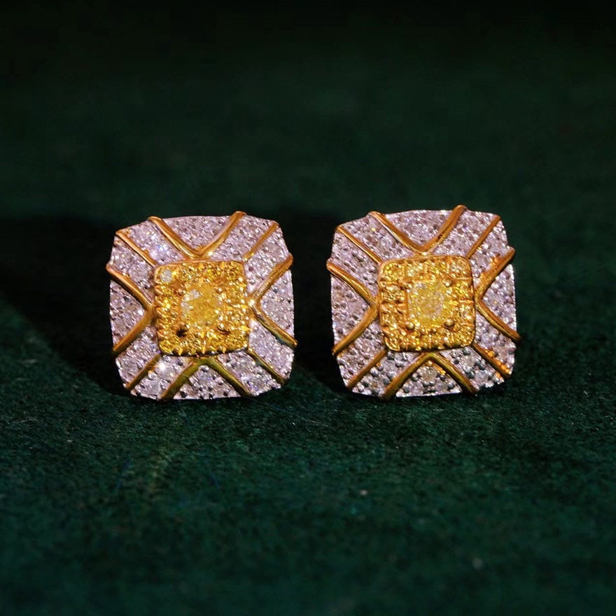 14k Gold 0.7 Ct Natural Color Diamond Earrings - 4