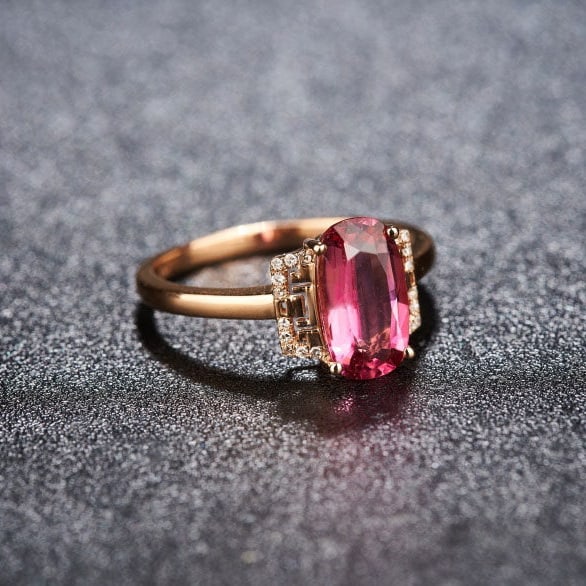 14k Gold 1.82 Ct Natural Tourmaline & Diamond Ring - 2