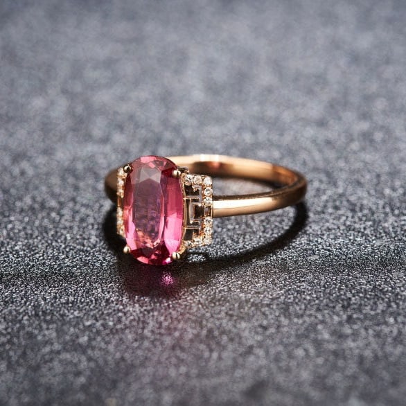 14k Gold 1.82 Ct Natural Tourmaline & Diamond Ring - 3