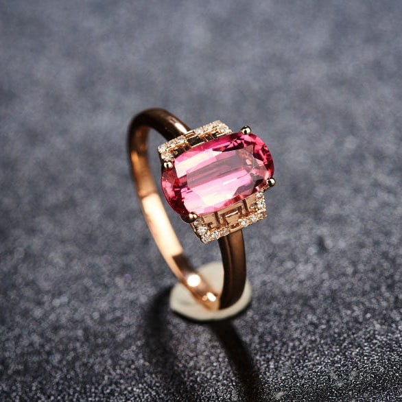 14k Gold 1.82 Ct Natural Tourmaline & Diamond Ring - 6