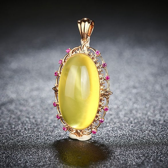 14k Gold 26.19 Ct Natural Prehnite & Ruby Pendant( Without Chain ) - 3