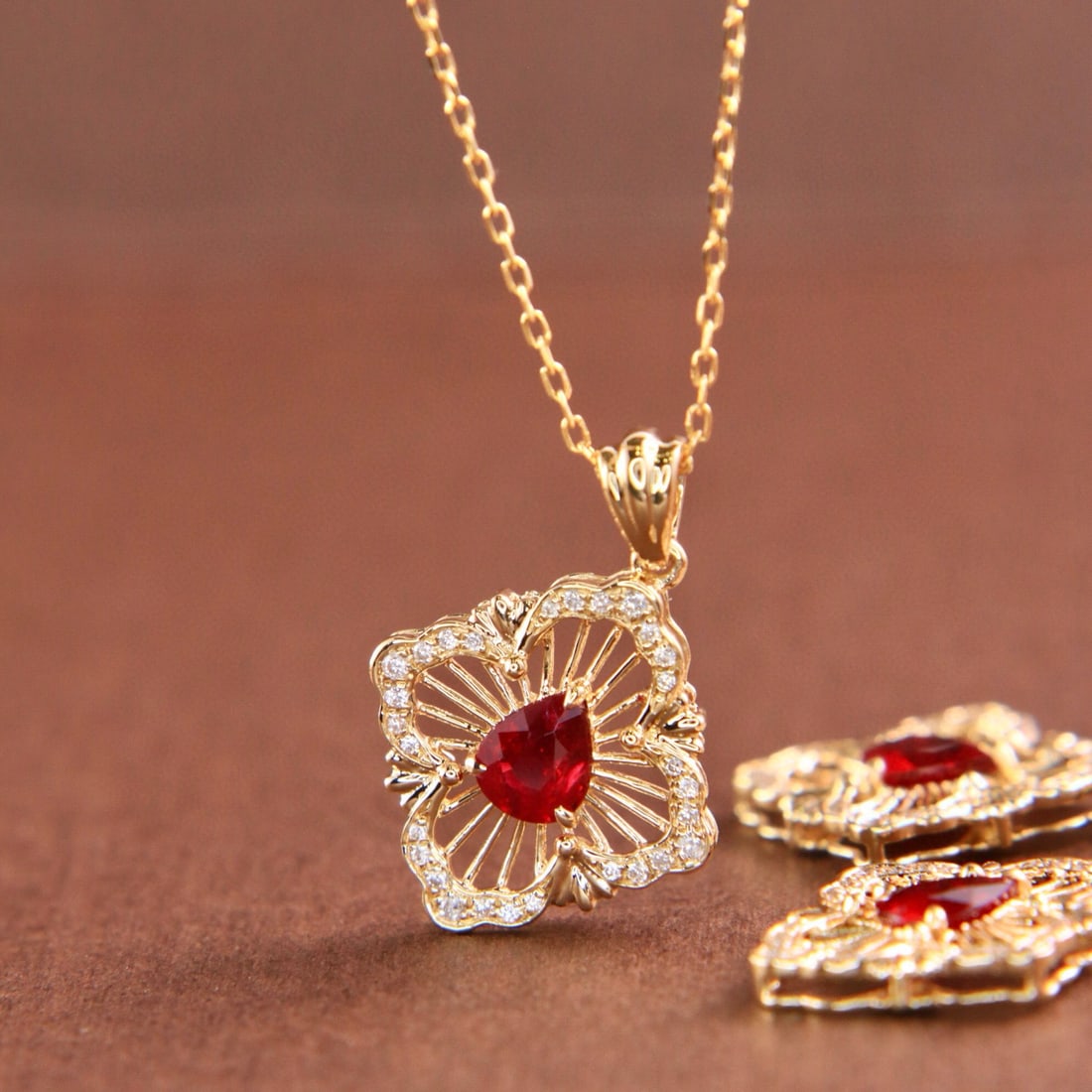 14k Gold 0.41 Ctw Natural Ruby & Diamond Necklace - 4