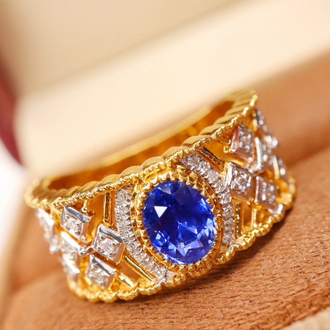 14k Gold 1.07 Ctw Natural Sapphire & Diamond Ring - 3