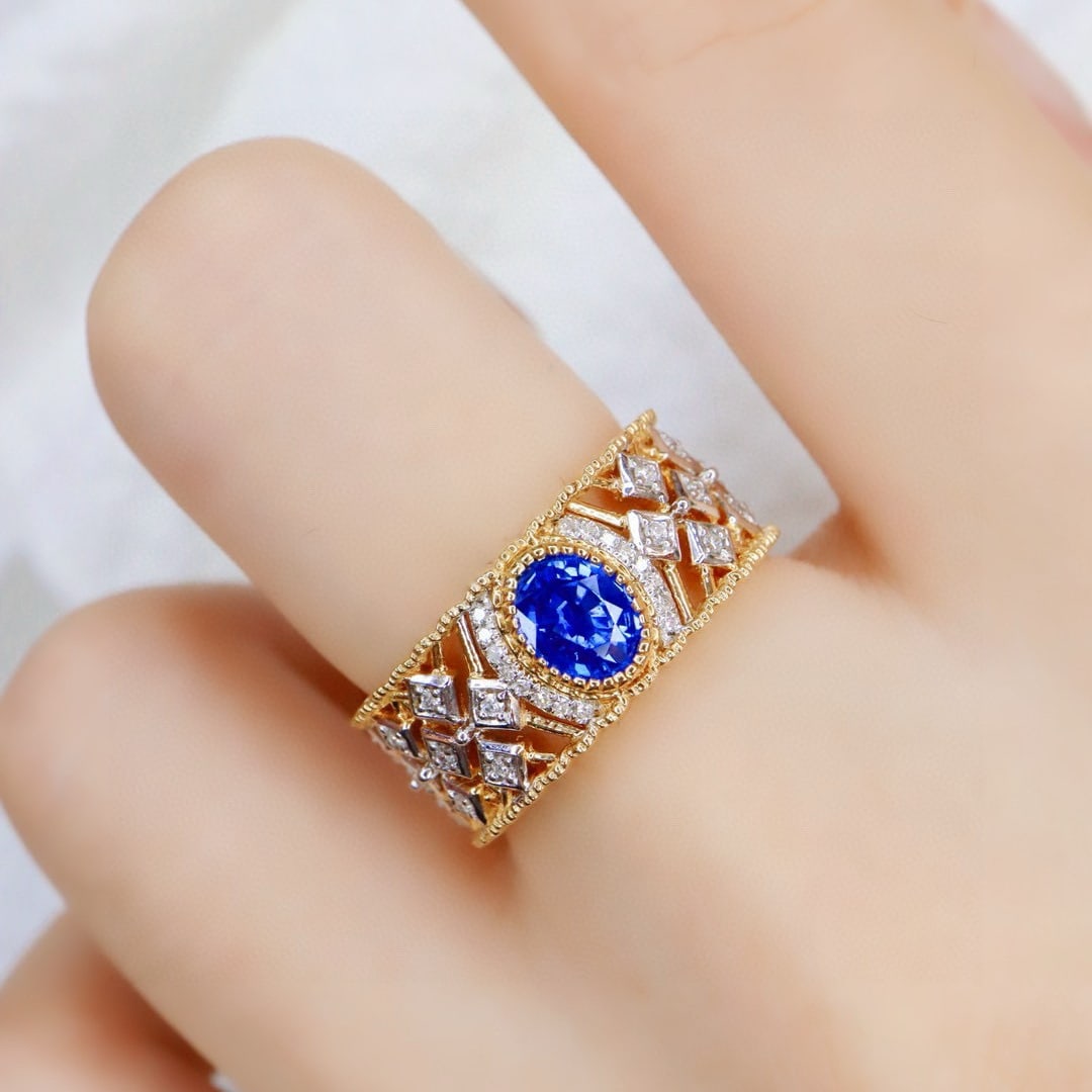 14k Gold 1.07 Ctw Natural Sapphire & Diamond Ring - 4