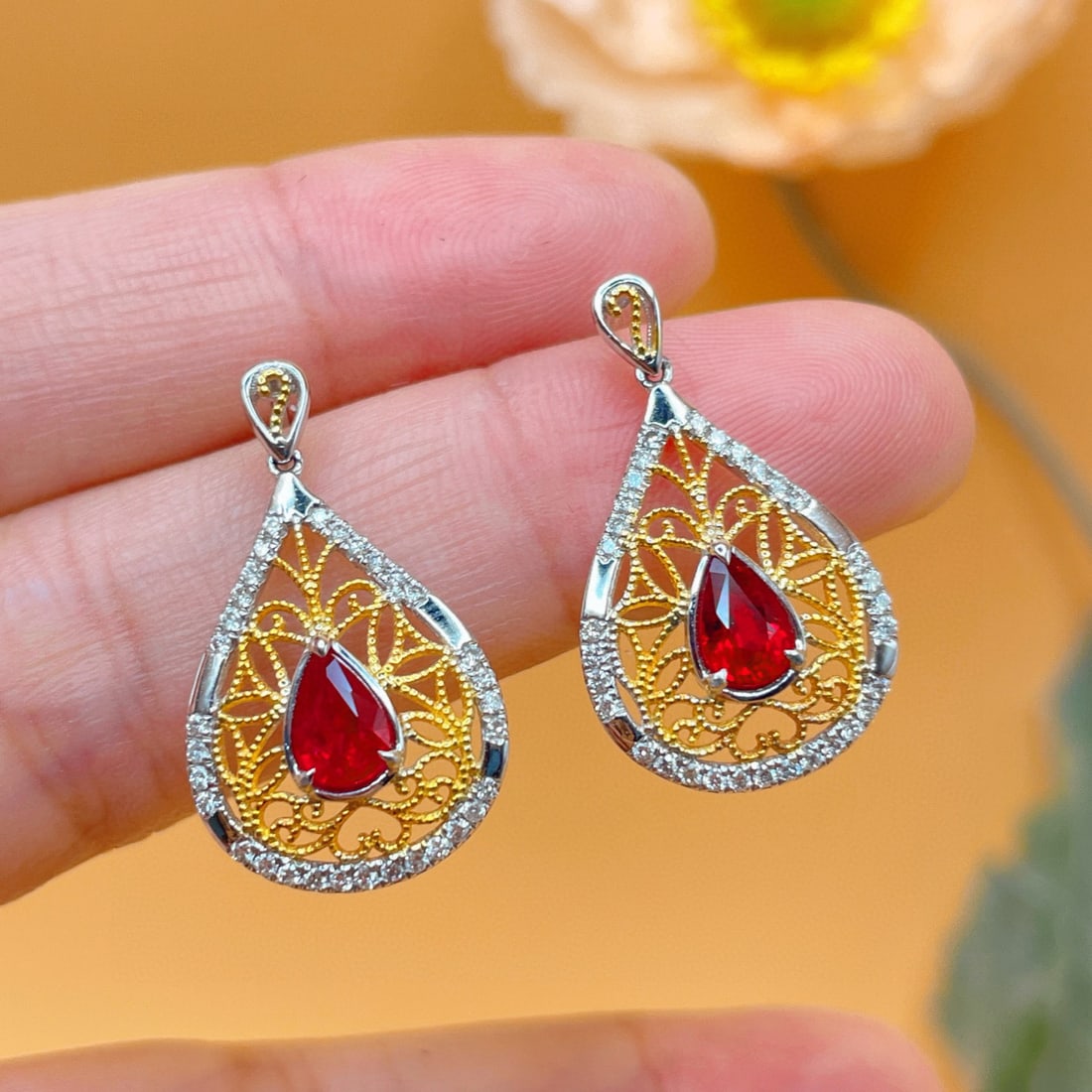 14k Gold 1.61 Ctw Natural Ruby & Diamond Earrings - 2