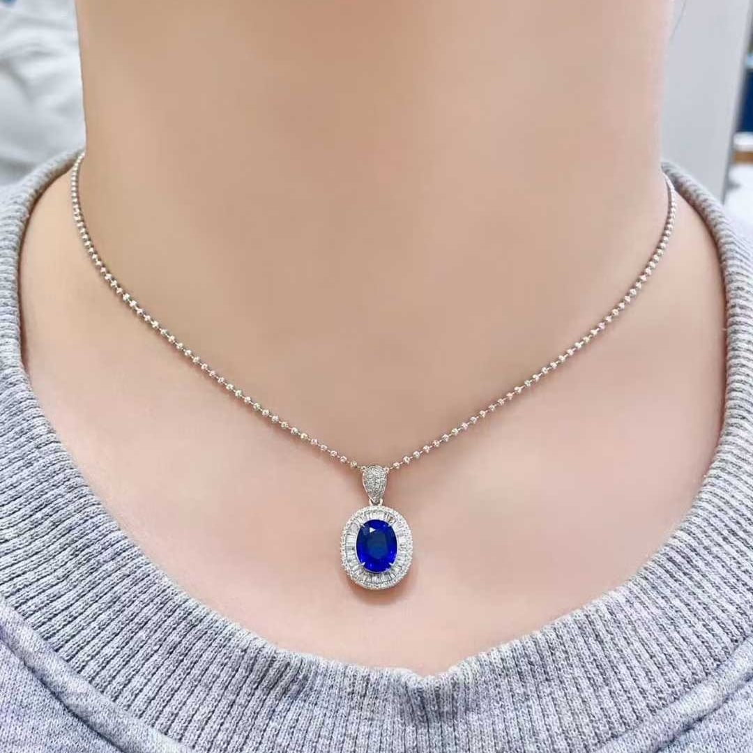 14k Gold 3.4 Ctw Natural Sapphire & Diamond Pendant( Without Chain ) - 3