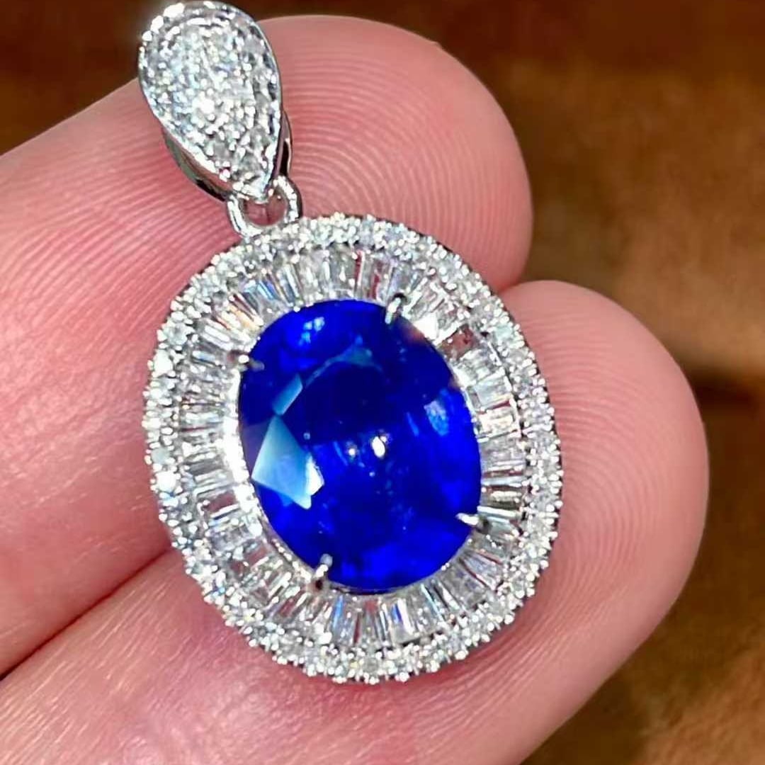 14k Gold 3.4 Ctw Natural Sapphire & Diamond Pendant( Without Chain ) - 4