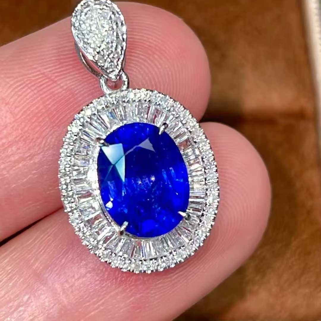 14k Gold 3.4 Ctw Natural Sapphire & Diamond Pendant( Without Chain ) - 5