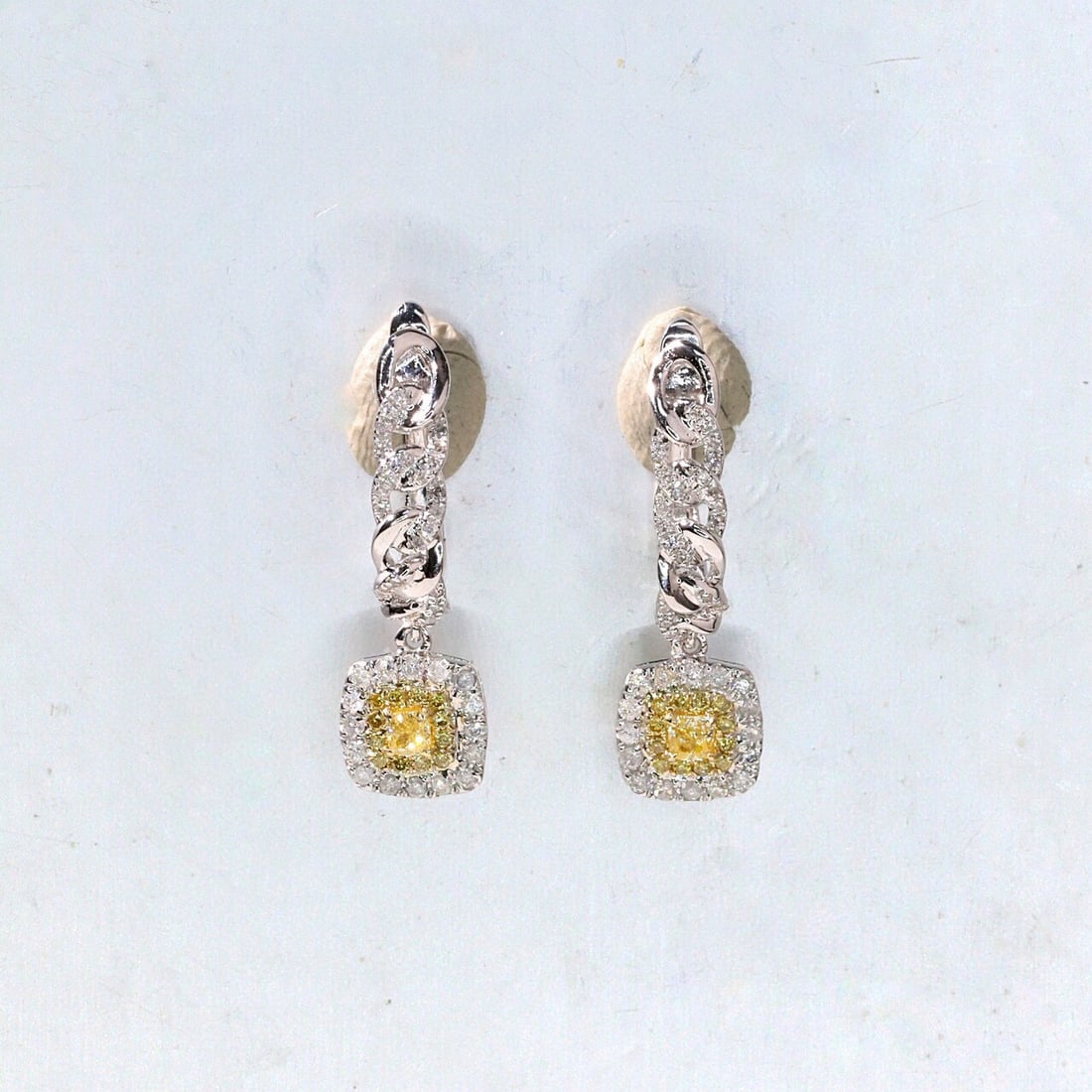 14k Gold 0.62 Ctw Natural Yellow Diamond & Diamond Earrings - 2
