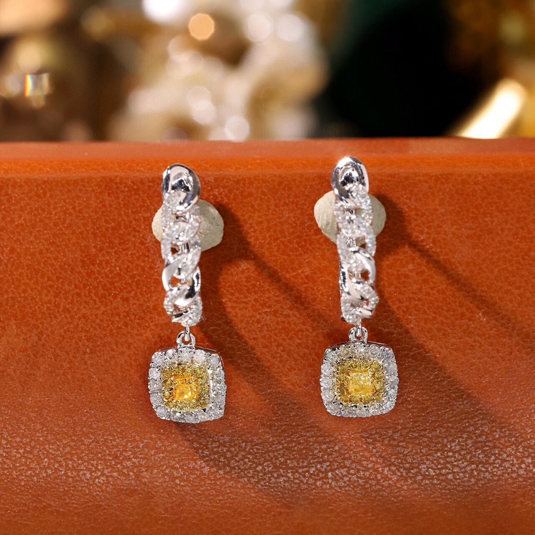 14k Gold 0.62 Ctw Natural Yellow Diamond & Diamond Earrings - 4