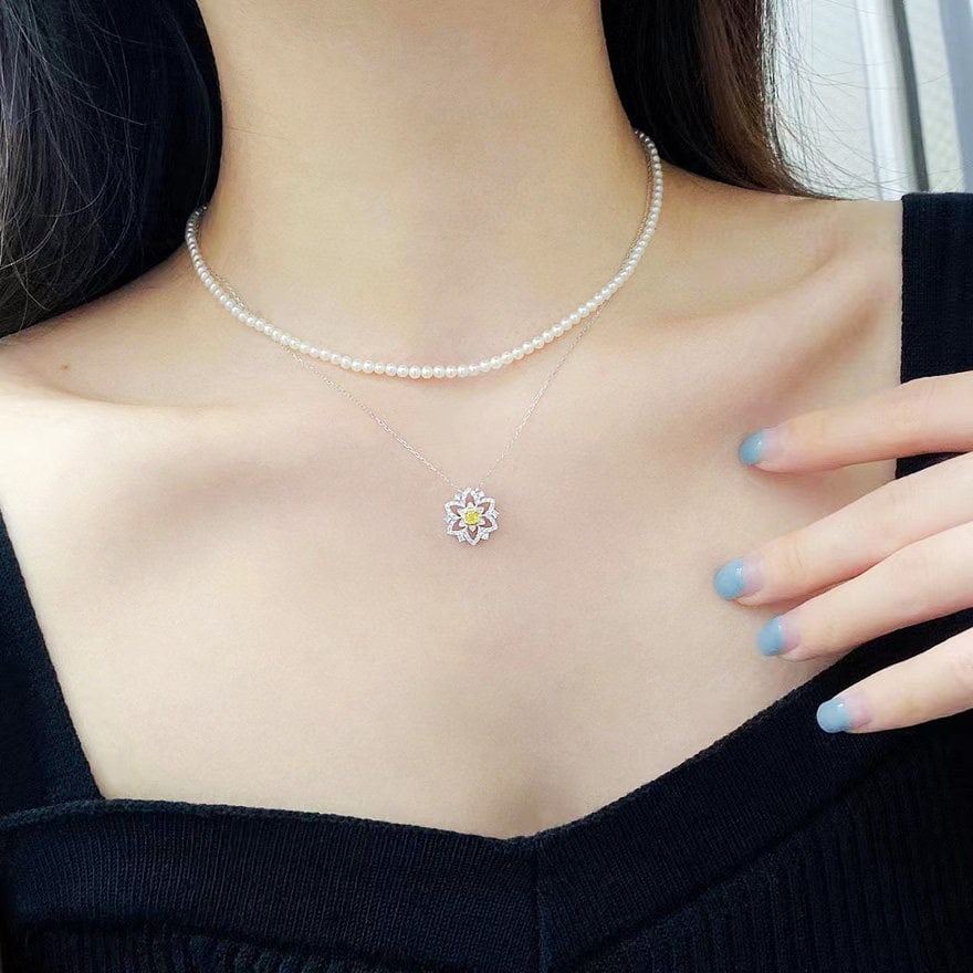 14k Gold 0.51 Ctw Natural Yellow Diamond & Diamond Necklace - 3