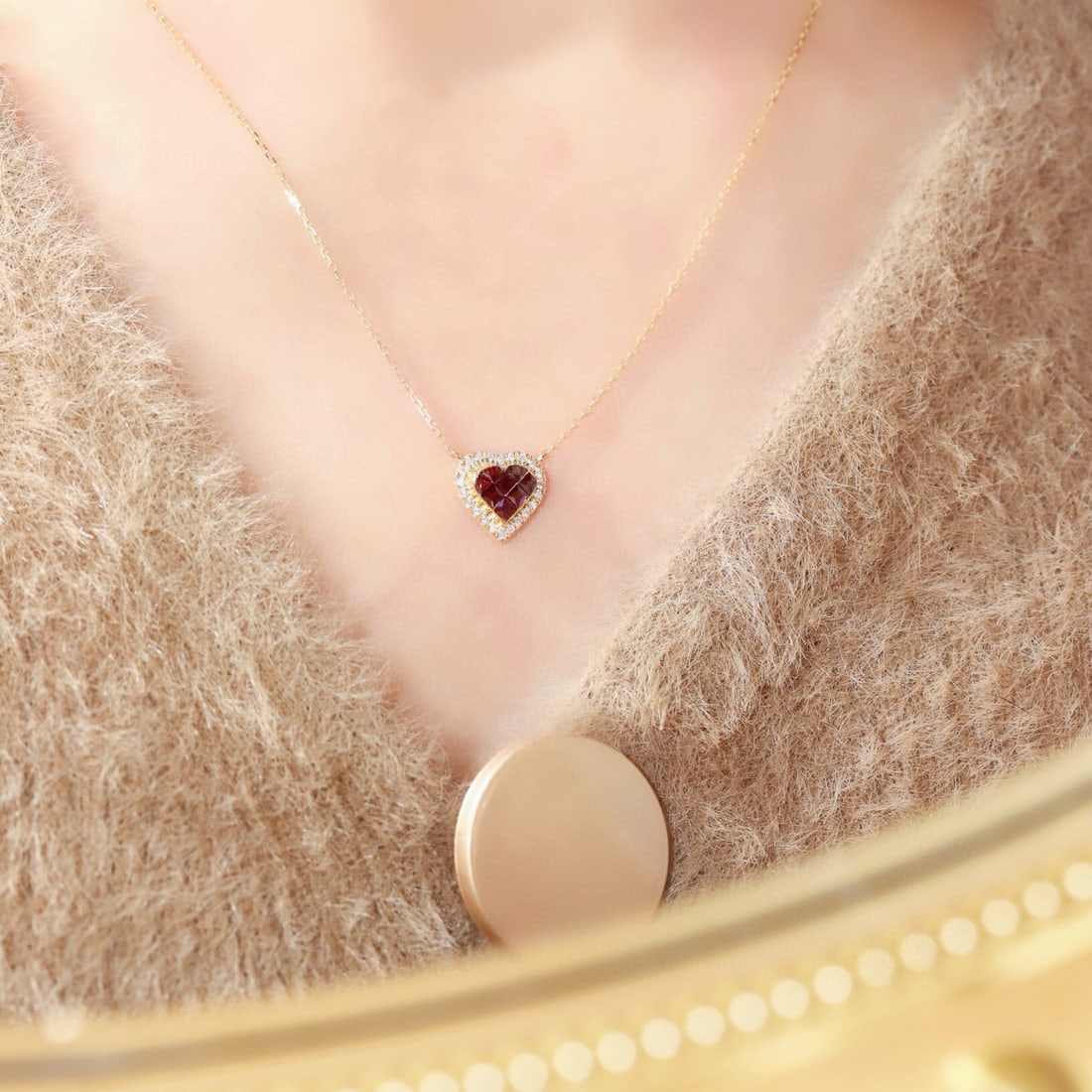 14k Gold 0.45 Ctw Natural Ruby & Diamond Necklace - 7