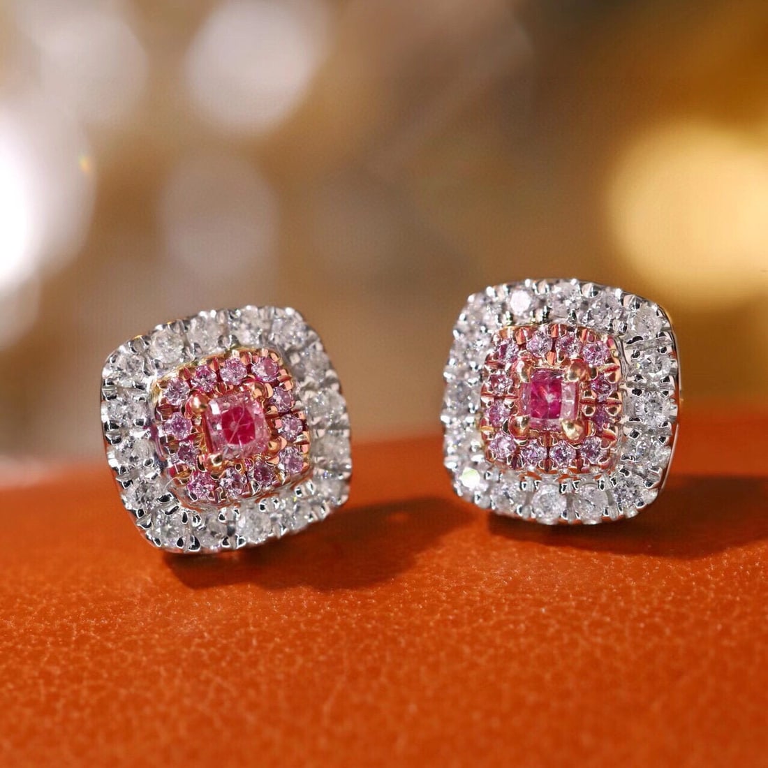 14k Gold 0.50 Ctw Natural Pink Diamond & Diamond Earrings - 2