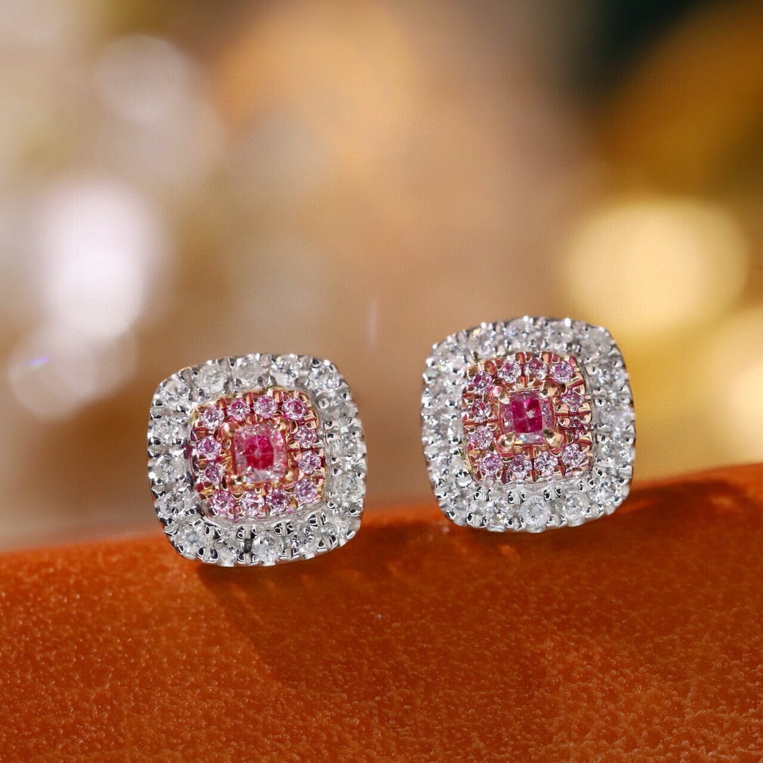14k Gold 0.50 Ctw Natural Pink Diamond & Diamond Earrings - 3