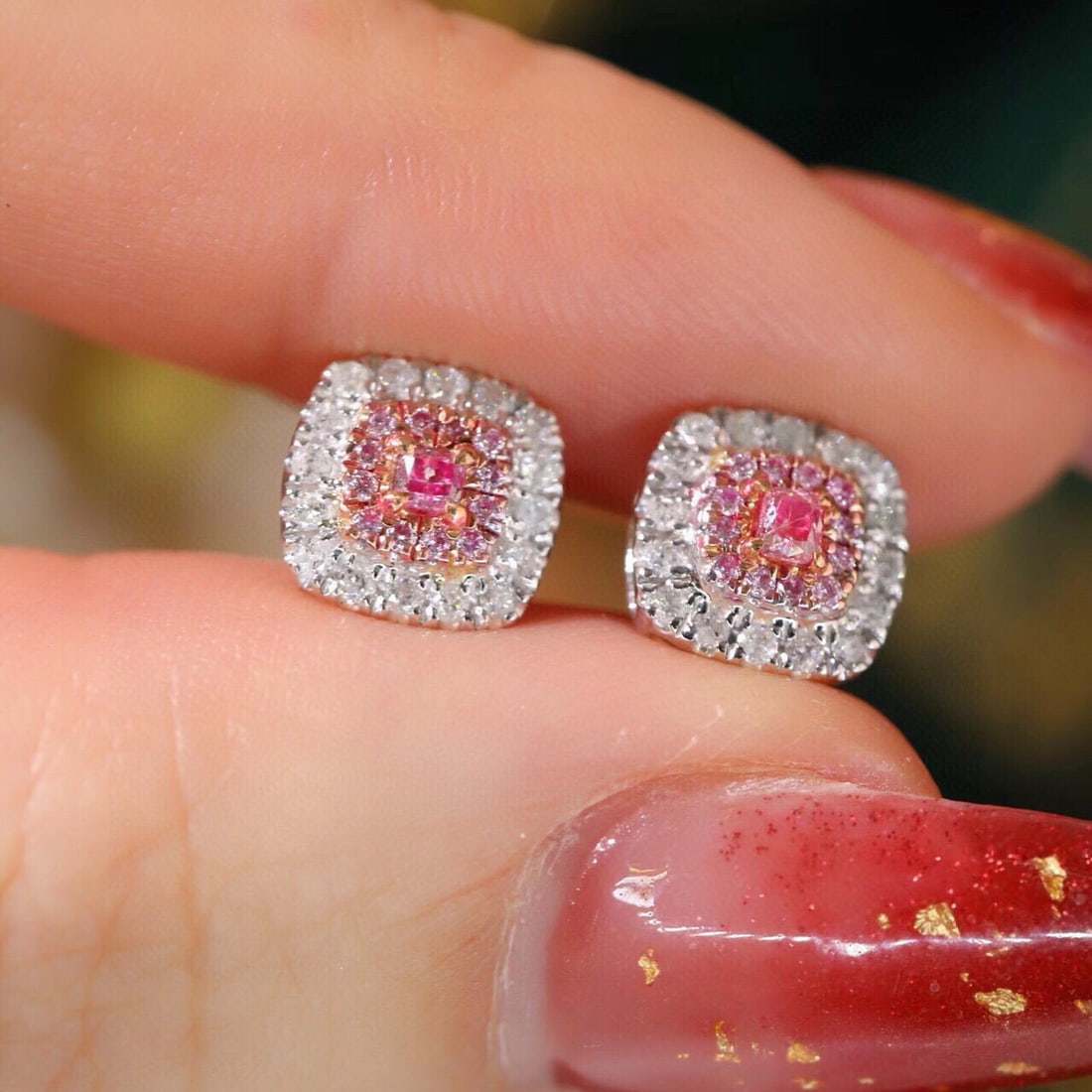 14k Gold 0.50 Ctw Natural Pink Diamond & Diamond Earrings - 5