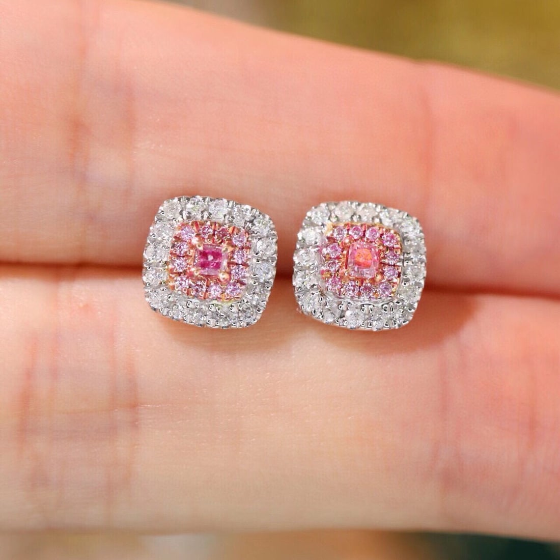 14k Gold 0.50 Ctw Natural Pink Diamond & Diamond Earrings - 6