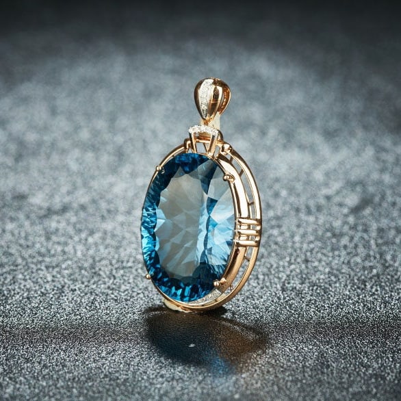 14k Gold 26 Ct Natural Topaz & Diamond Pendant( Without Chain ) - 3