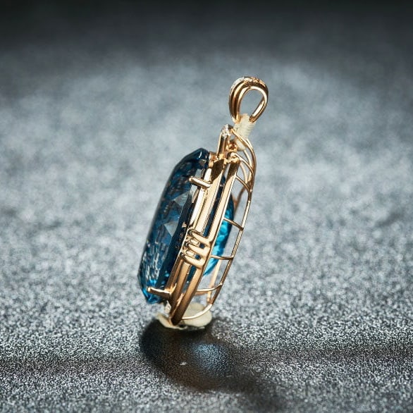 14k Gold 26 Ct Natural Topaz & Diamond Pendant( Without Chain ) - 4