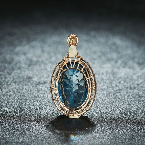 14k Gold 26 Ct Natural Topaz & Diamond Pendant( Without Chain ) - 5