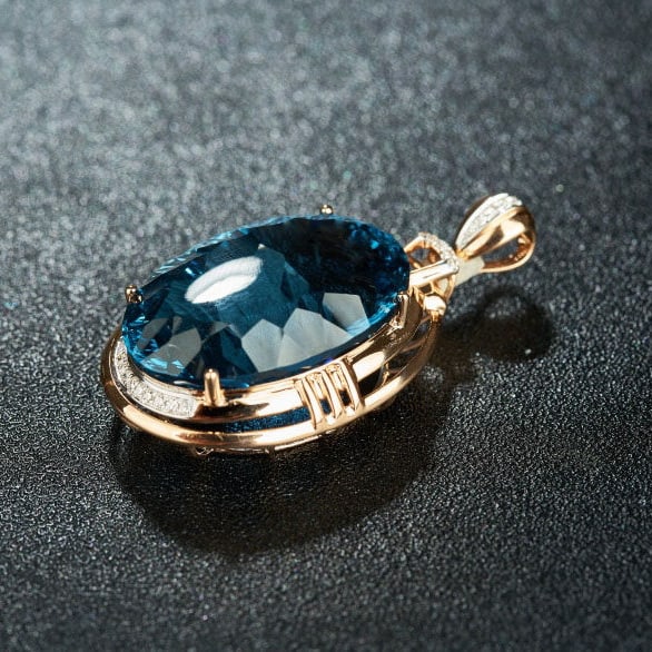 14k Gold 26 Ct Natural Topaz & Diamond Pendant( Without Chain ) - 6