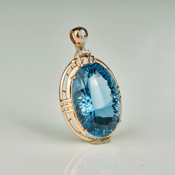 14k Gold 26 Ct Natural Topaz & Diamond Pendant( Without Chain ) - 7
