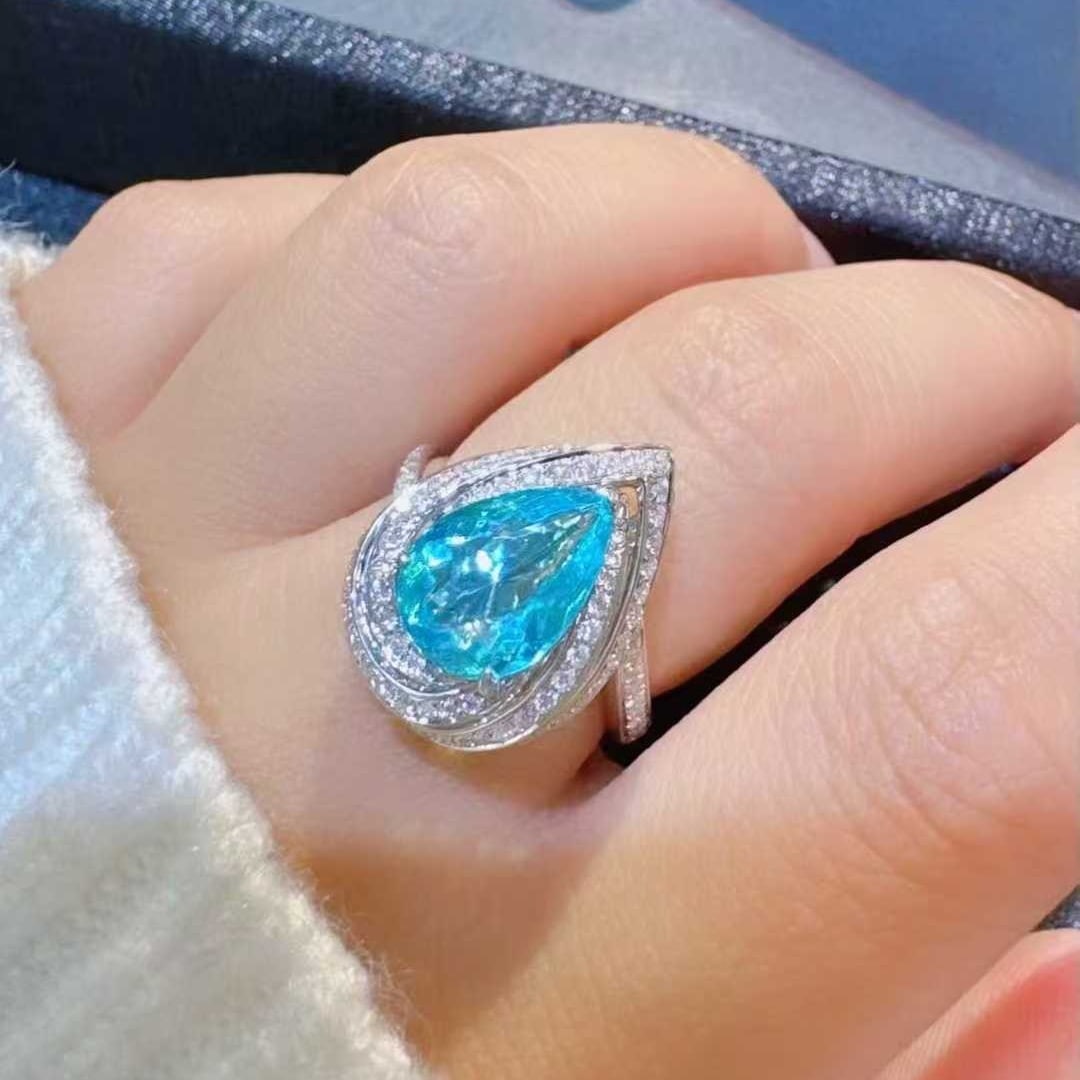 14k Gold 2.94 Ctw Natural Paraiba Tourmaline & Diamond Ring - 4