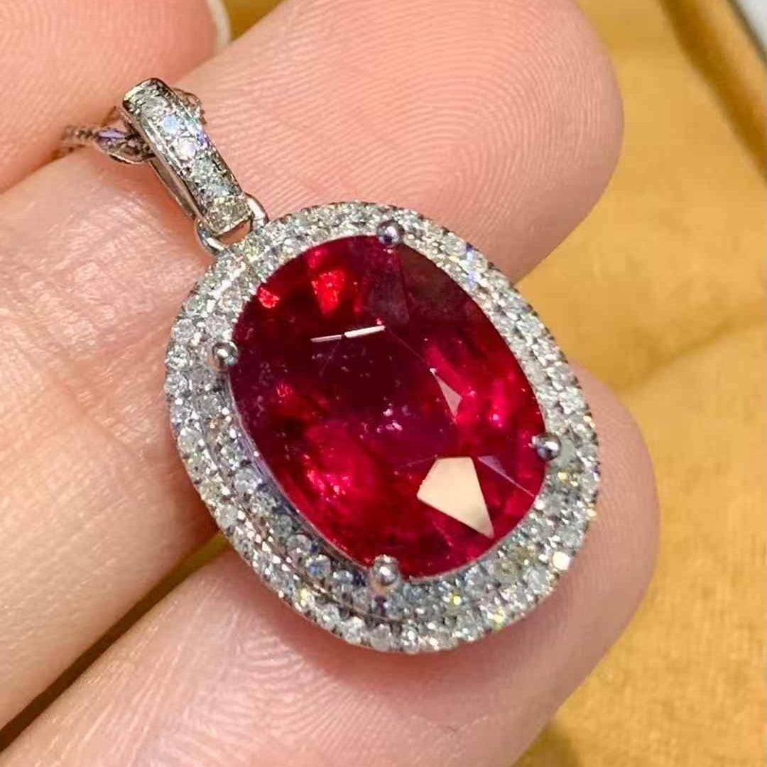 14k Gold 4.5 Ct Natural Tourmaline & Diamond Pendant( Without Chain ) - 3