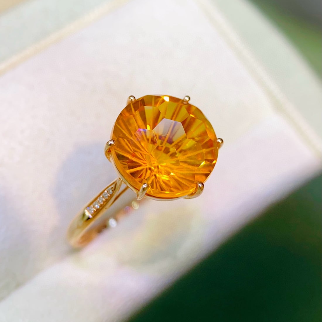 14k Gold 6.18 Ctw Natural Citrine & Diamond Ring - 4