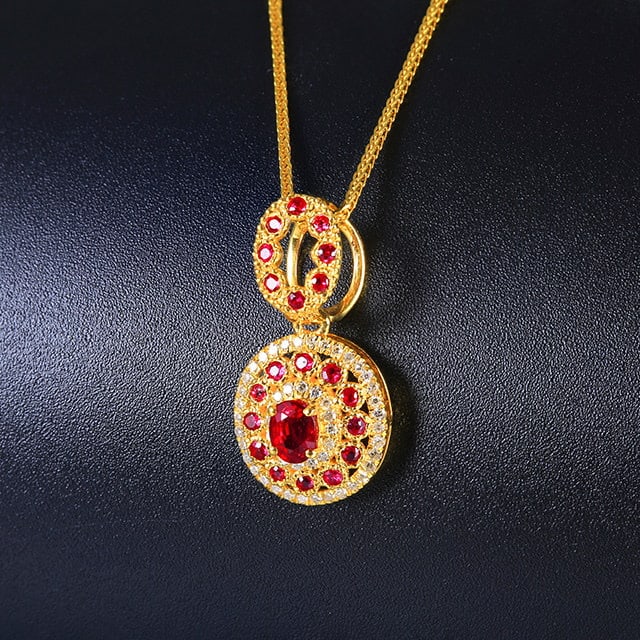 14k Gold 0.79 Ctw Natural Ruby & Diamond Pendant( Without Chain ) - 2