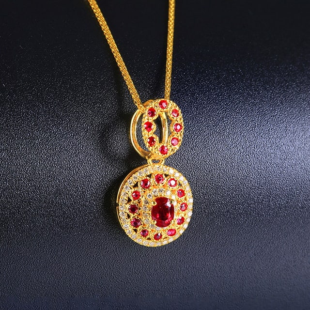 14k Gold 0.79 Ctw Natural Ruby & Diamond Pendant( Without Chain ) - 3