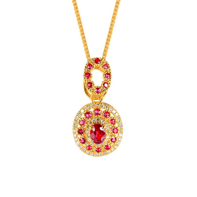 14k Gold 0.79 Ctw Natural Ruby & Diamond Pendant( Without Chain ) - 5