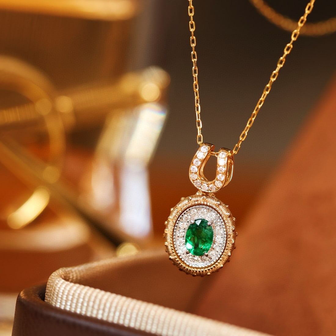 14k Gold 0.26 Ct Vivid Green Natural Emerald & Diamond Pendant( Without Chain ) - 2