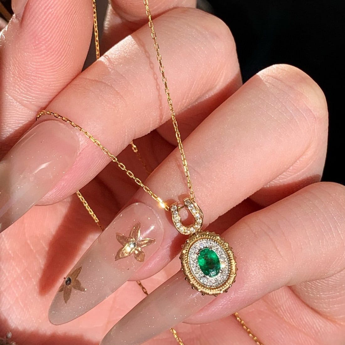 14k Gold 0.26 Ct Vivid Green Natural Emerald & Diamond Pendant( Without Chain ) - 5