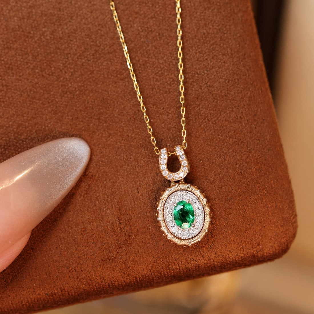 14k Gold 0.26 Ct Vivid Green Natural Emerald & Diamond Pendant( Without Chain ) - 6