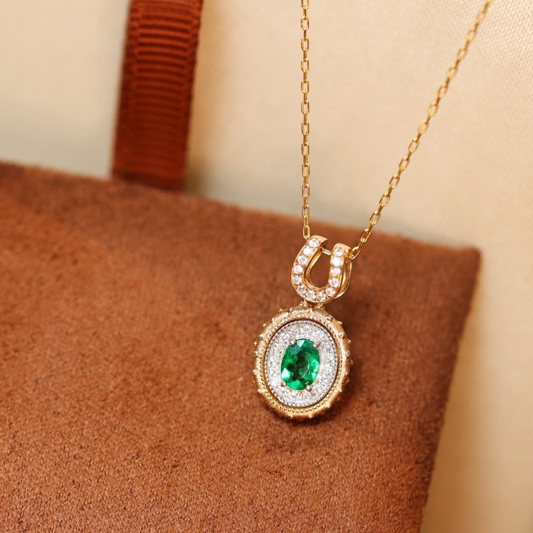 14k Gold 0.26 Ct Vivid Green Natural Emerald & Diamond Pendant( Without Chain ) - 7