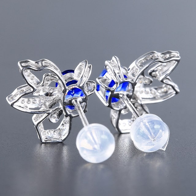 14k Gold 1.45 Ctw Natural Sapphire & Diamond Earrings - 4