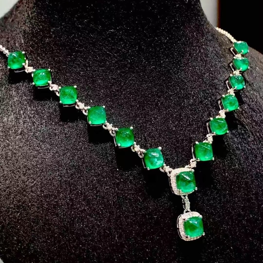 14k Gold 7.8 Ct Natural Emerald & Diamond Necklace - 6