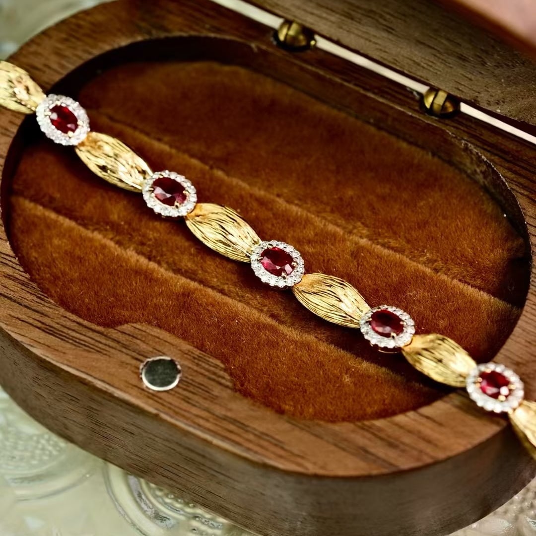 14k Gold 1.4 Ctw Natural Ruby & Diamond Bracelet - 2