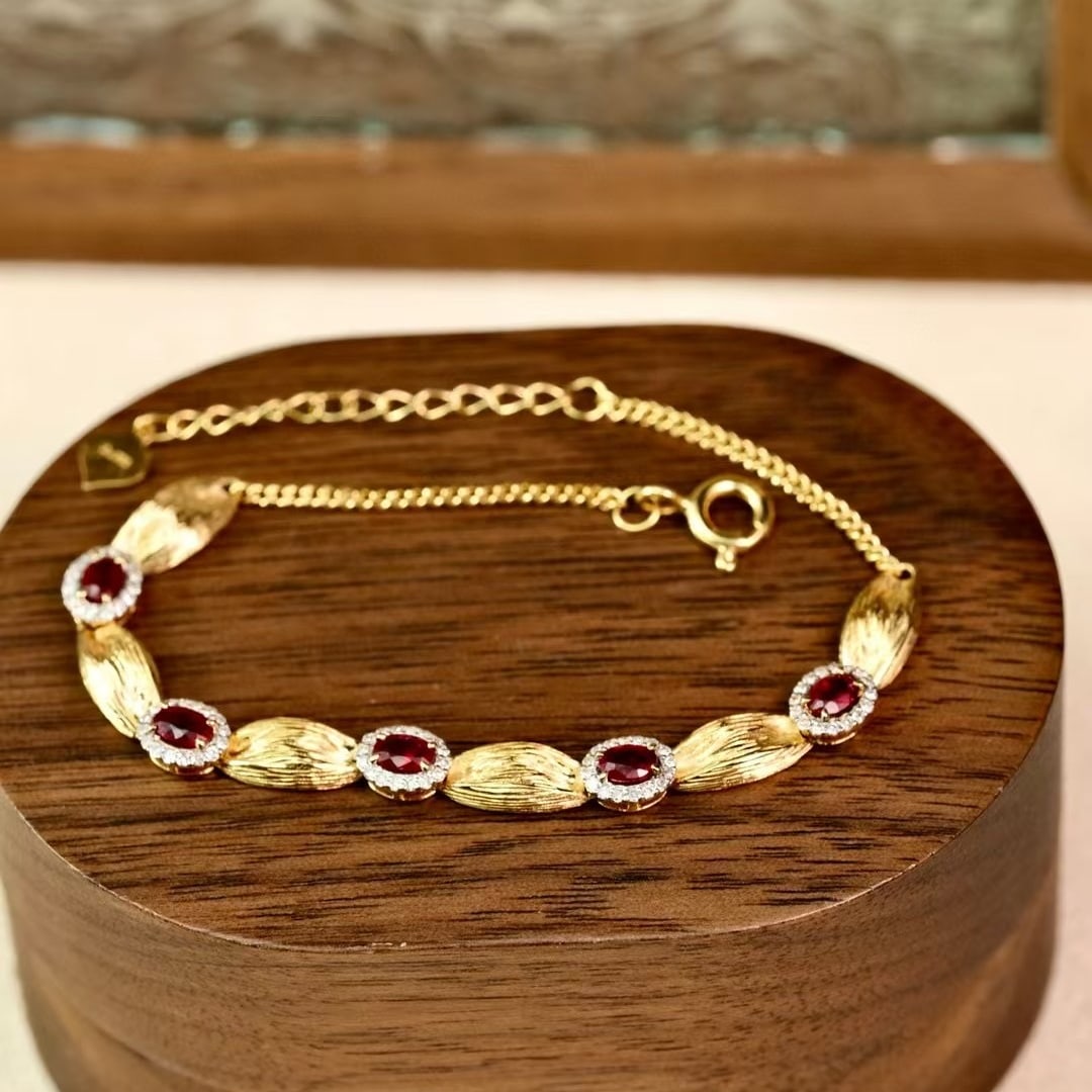14k Gold 1.4 Ctw Natural Ruby & Diamond Bracelet - 4