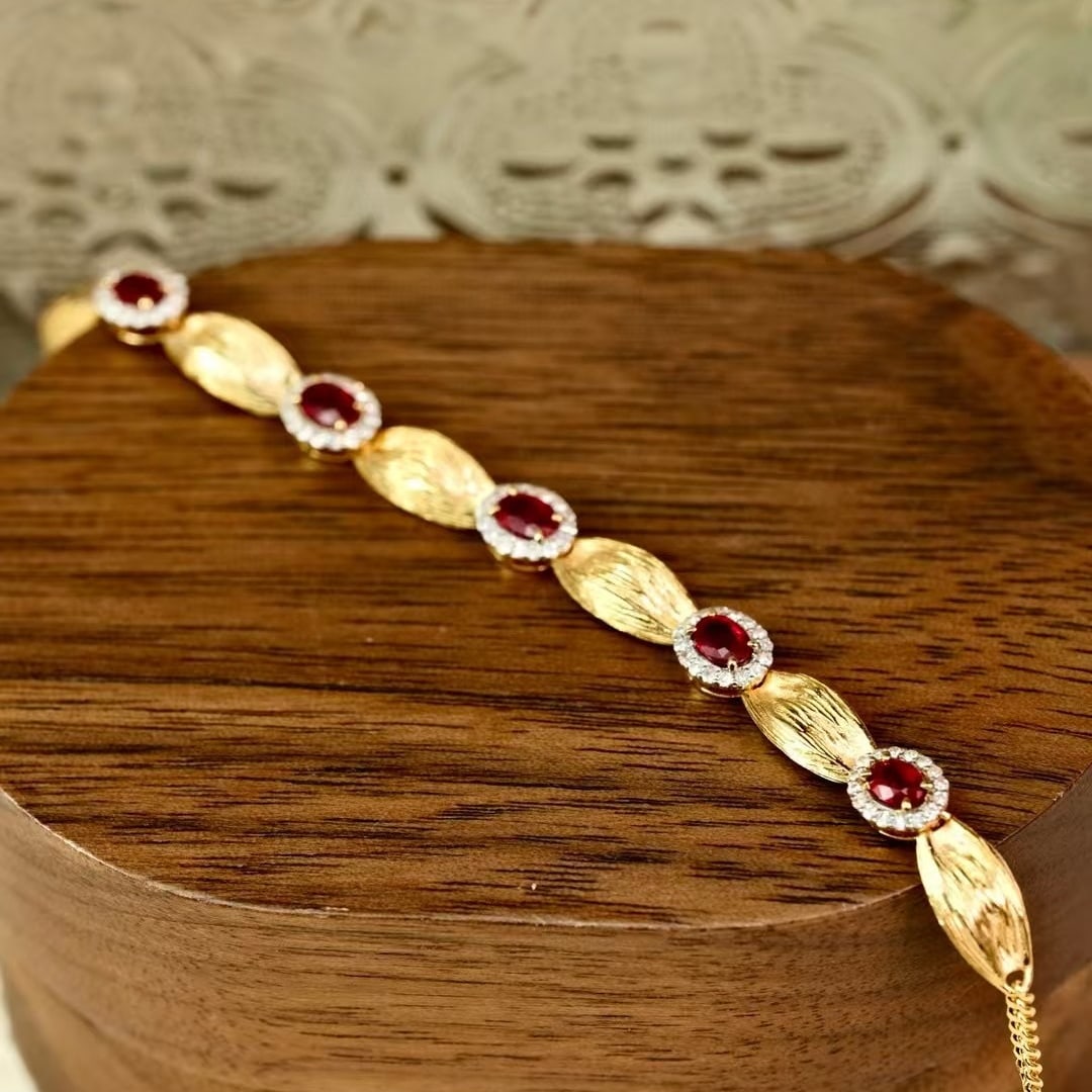 14k Gold 1.4 Ctw Natural Ruby & Diamond Bracelet - 5