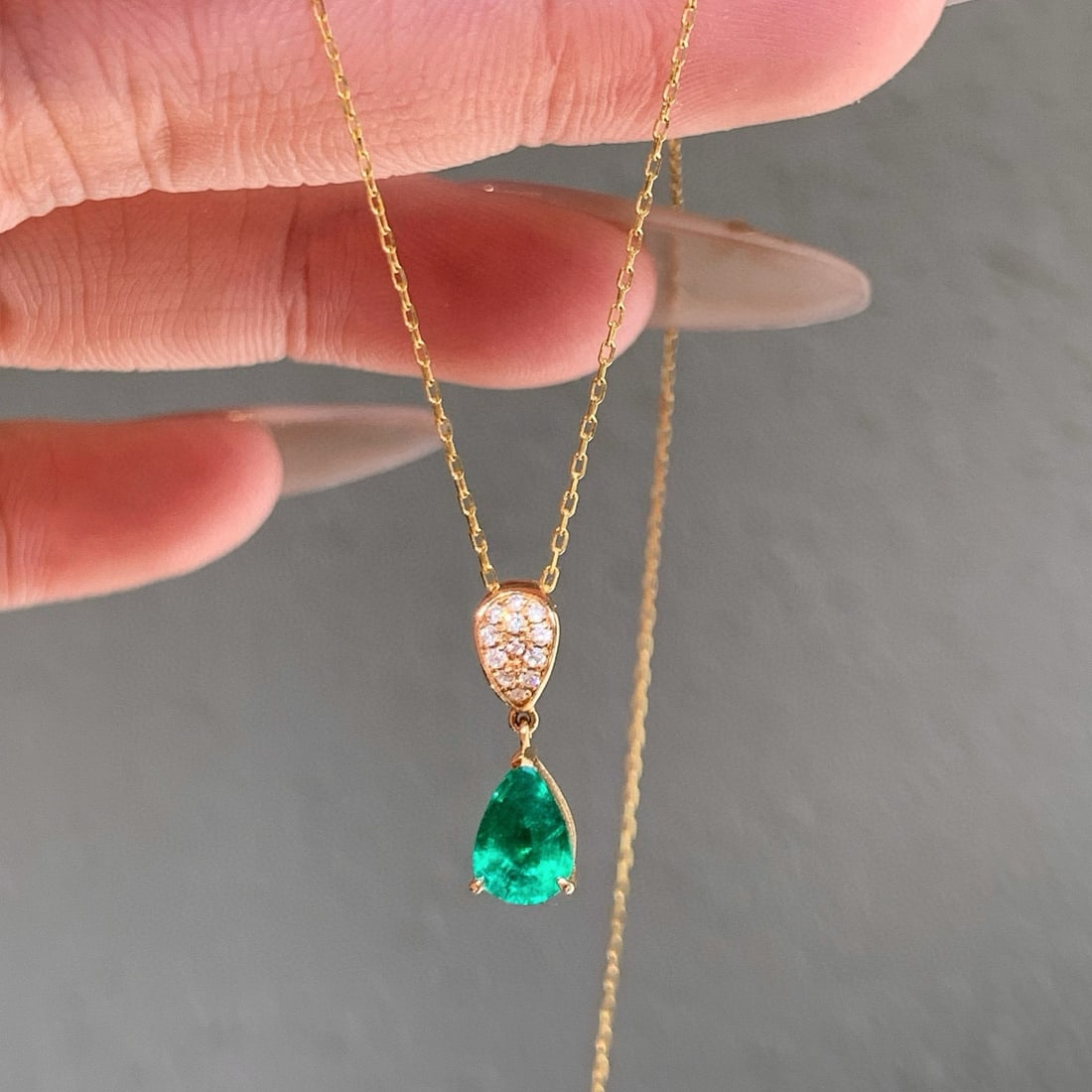 14k Gold 1.10 Ct Vivid Green Natural Emerald & Diamond Pendant( Without Chain ) - 2