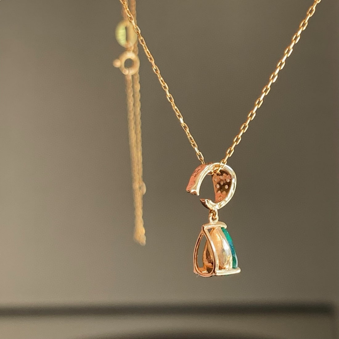 14k Gold 1.10 Ct Vivid Green Natural Emerald & Diamond Pendant( Without Chain ) - 3